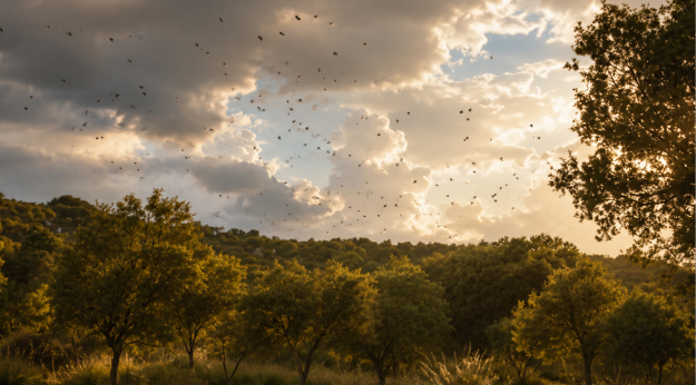 Paisaje de la finca al atardecer